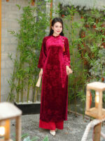 Áo dài nhung truyền thống khuy hoa sang trọng DHD07 - Hình ảnh 3