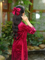 Áo dài nhung truyền thống khuy hoa sang trọng DHD07 - Hình ảnh 2