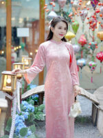 Áo dài nhung truyền thống khuy hoa sang trọng DHD03 - Hình ảnh 2