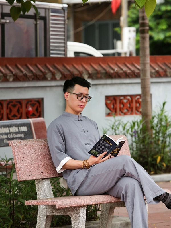 bộ đồ lam nam tay lỡ phối viền quanaodichua (10) Bộ đồ lam nam khuy tàu cổ trụ tay lỡ đũi nhật NH15 - Hình ảnh 1