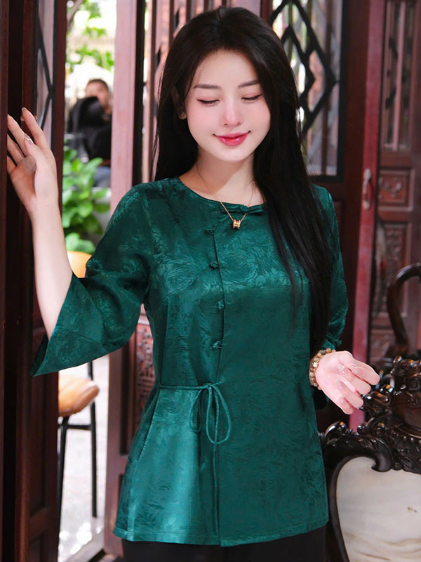Bộ cách tân lụa gấm hải đường quanaodichua (12) Bộ cách tân nữ lụa gấm hoạ tiết hải đường HDH04 - Hình ảnh 1