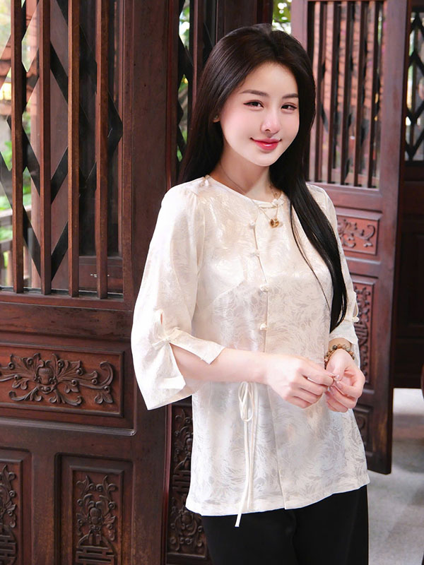Bộ cách tân lụa gấm hải đường quanaodichua (8) Bộ cách tân nữ lụa gấm hoạ tiết hải đường HDH02 - Hình ảnh 1