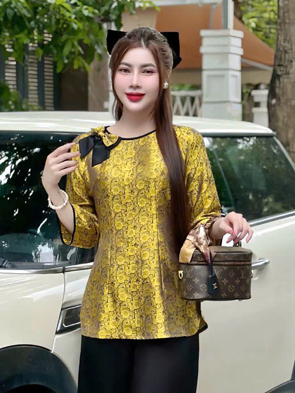bộ cách tân nữ lụa gấm nơ quanaodichua (2) Bộ cách tân nữ lụa gấm kết nơ xinh xắn HNN01 - Hình ảnh 1