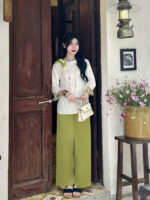 Bộ cách tân nữ lụa gấm kết nơ xinh xắn HNN04 - Hình ảnh 2