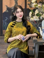 bộ đồ lam nữ lụa gấm nơ nhung quanaodichua (7)