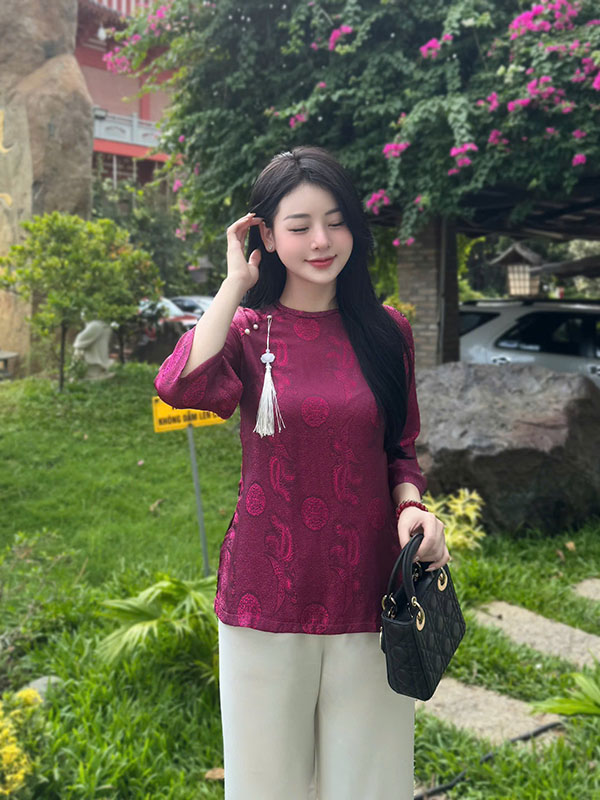 bộ jphaps phục nữ lụa tằm quanaodichua (1) Bộ pháp phục nữ lụa tằm phượng đằng HDP03 - Hình ảnh 1