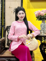 Bộ bà ba cách tân nữ lụa gấm hoa trà DHB01