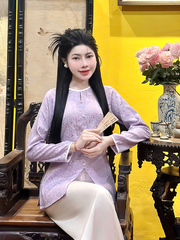 bộ bà ba cách tân nữ lụa gấm quanaodichua (5) Bộ bà ba cách tân nữ lụa gấm hoa trà DHB05 - Hình ảnh 1