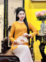 Bộ bà ba cách tân nữ lụa gấm hoa trà DHB06