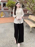 Bộ bà ba cách tân nữ lụa gấm khuy ngọc PHB06 - Hình ảnh 2