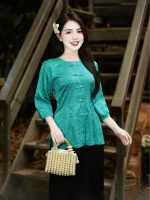 Bộ bà ba cách tân nữ lụa gấm khuy ngọc PHB02 - Hình ảnh 4