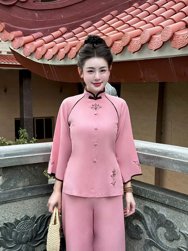 bộ cách tân lụa tuyết 3 chi tiết quanaodichua (2) Bộ đồ lam nữ lụa tuyết thêu 3 chi tiết THT01 - Hình ảnh 1