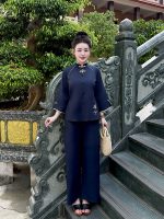 Bộ đồ lam nữ lụa tuyết thêu 3 chi tiết THT02 - Hình ảnh 4