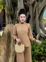 Bộ đồ lam nữ lụa tuyết thêu 3 chi tiết THT03