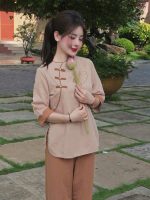 Bộ cách tân nữ đũi xước cao cấp cổ chéo THC02 - Hình ảnh 3