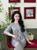 Bộ cách tân nữ lụa gấm hoạ tiết chữ thọ HTT03