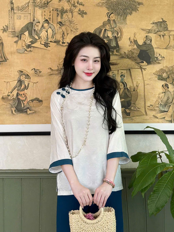 bộ cách tân nữ gấm thọ quanaodichua (7) Bộ cách tân nữ lụa gấm hoạ tiết chữ thọ HTT02 - Hình ảnh 1
