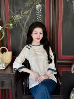 Bộ cách tân nữ lụa gấm hoạ tiết chữ thọ HTT02 - Hình ảnh 4