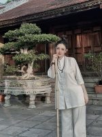 Bộ đồ lam nữ đũi trơn truyền thống không hoạ tiết HTK01 - Hình ảnh 4