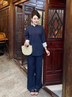 Bộ phật tử nữ đũi thái cao cấp phối viền THT02 - Hình ảnh 5