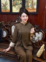 Bộ phật tử nữ đũi thái cao cấp phối viền THT01