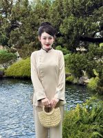 Bộ phật tử nữ đũi thái cao cấp phối viền THT03 - Hình ảnh 4