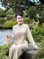 Bộ phật tử nữ đũi thái cao cấp phối viền THT03 - Hình ảnh 5